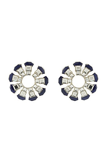 Gold Plated Blue Glass Kundan Stud Earrings