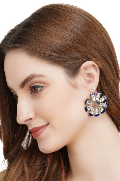 Gold Plated Blue Glass Kundan Stud Earrings