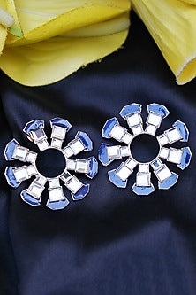 Gold Plated Blue Glass Kundan Stud Earrings