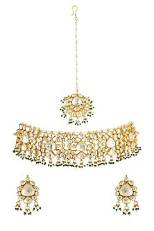Gold Plated Choker Necklace Set With Kundan Polki