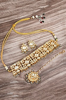 Gold Plated Choker Necklace Set With Kundan Polki