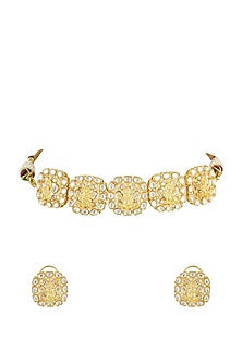 Gold Plated Choker Necklace Set With Pearls