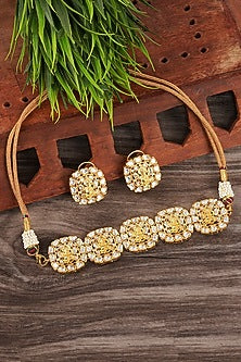 Gold Plated Choker Necklace Set With Pearls