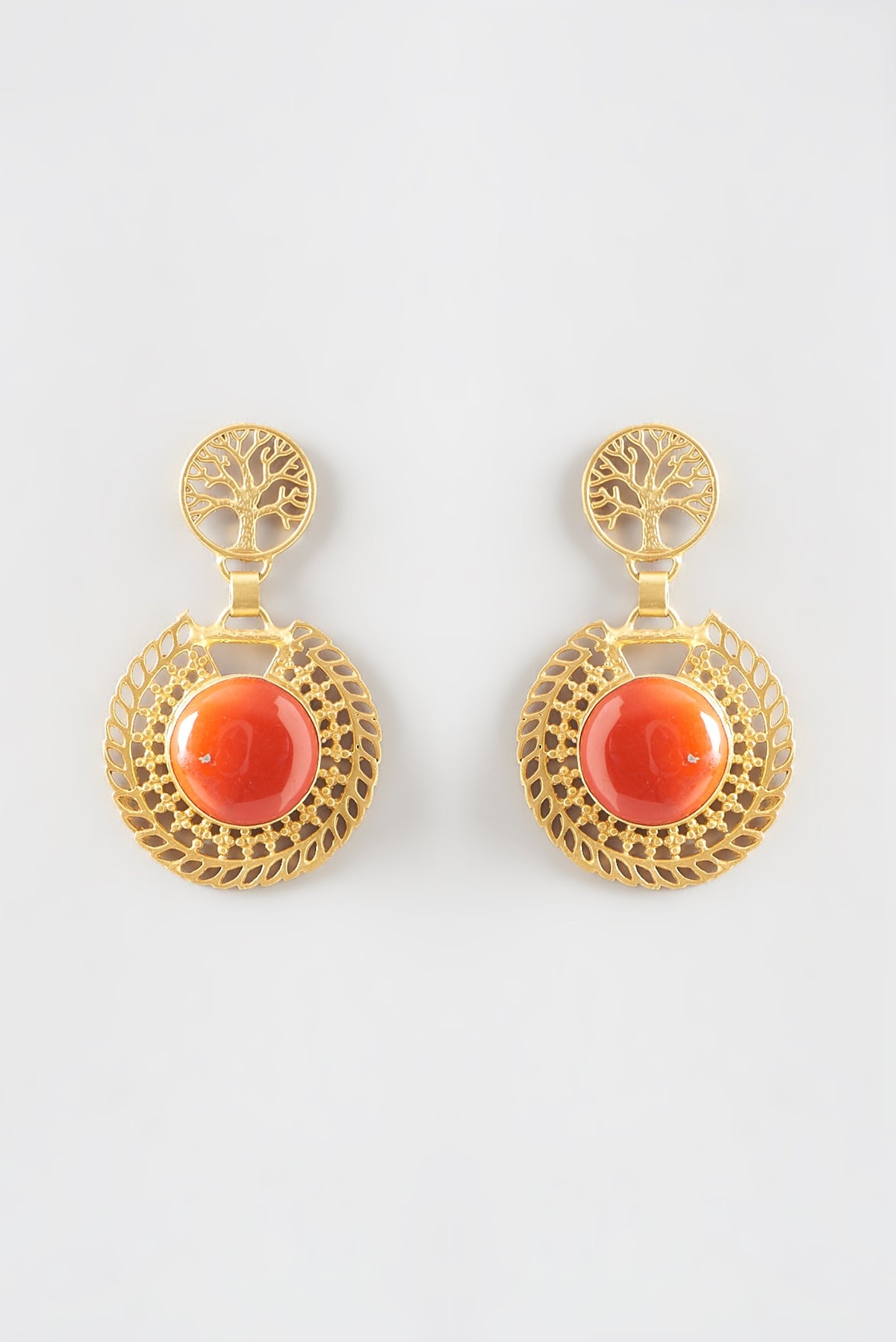 Gold Plated Orange Stone Dangler Earrings