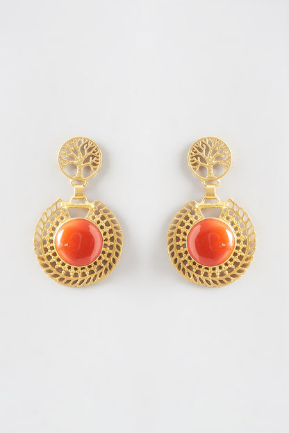 Gold Plated Orange Stone Dangler Earrings