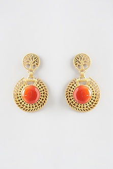 Gold Plated Orange Stone Dangler Earrings