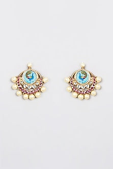 Gold Plated Kundan Polki & Pearl Dangler Earrings