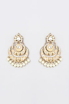 Gold Plated Kundan Polki & Pearl Dangler Earrings