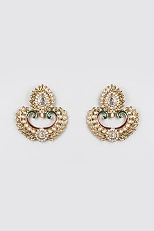 Gold Plated Kundan Polki & Pearl Dangler Earrings