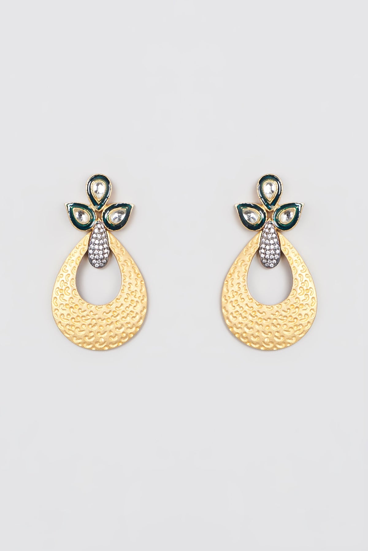 Gold Plated Kundan Polki & Pearl Dangler Earrings
