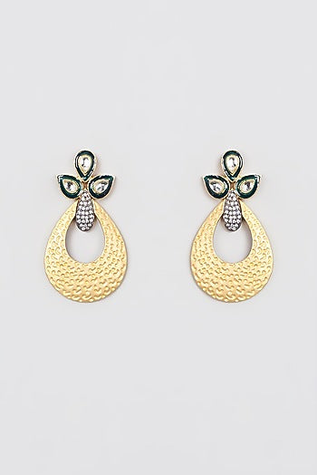 Gold Plated Kundan Polki & Pearl Dangler Earrings