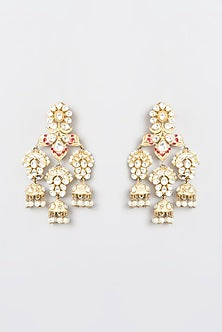 Gold Plated Kundan Polki & Pearl Dangler Earrings