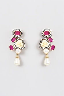 Gold Plated Kundan Polki & Pearl Dangler Earrings