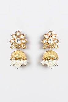 Gold Plated Kundan Polki & Pearl Dangler Earrings