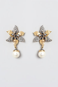 Gold Plated Kundan Polki & Pearl Dangler Earrings