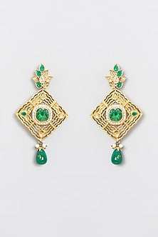 Gold Plated Kundan Polki & Pearl Dangler Earrings