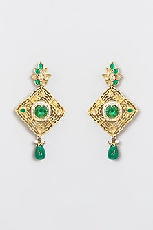 Gold Plated Kundan Polki & Pearl Dangler Earrings