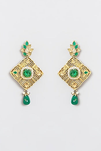 Gold Plated Kundan Polki & Pearl Dangler Earrings