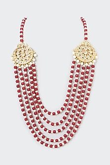 Gold Plated Kundan Polki & Pearl Necklace