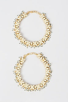 Gold Plated Kundan Polki & Pearl Anklets (Set Of 2)