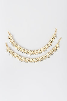 Gold Plated Kundan Polki & Pearl Anklets (Set Of 2)