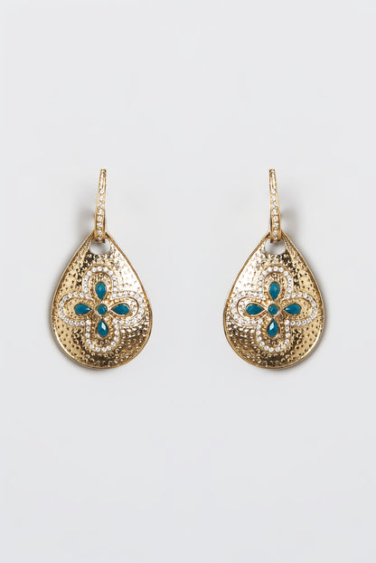 Gold Plated Blue Stone Dangler Earrings
