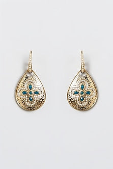 Gold Plated Blue Stone Dangler Earrings