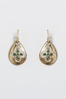 Gold Plated Blue Stone Dangler Earrings