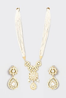 Gold Plated Kundan Polki & Pearl Long Necklace Set
