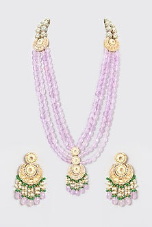 Gold Plated Kundan Polki & Purple Beaded Long Necklace Set