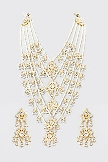 Gold Plated Kundan Polki & Pearl Long Necklace Set