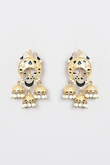 Gold Plated Kundan Polki & Pearl Dangler Earrings
