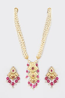 Gold Plated Kundan Polki & Pearl Necklace Set