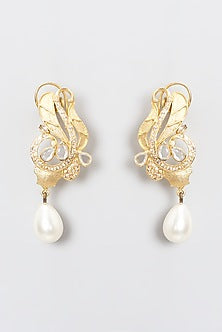 Gold Plated Kundan Polki & Pearl Dangler Earrings