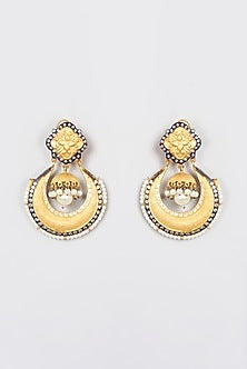 Gold Plated Kundan Polki & Pearl Dangler Earrings