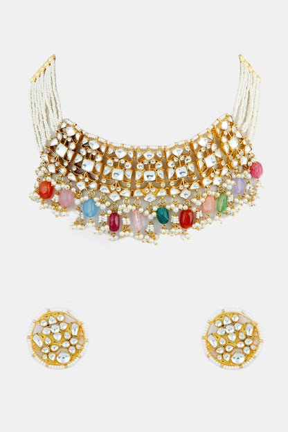 Gold Plated Kundan Necklace Set