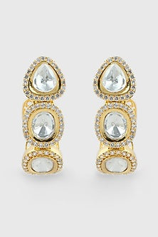 Gold Plated Kundan Polki Hoop Earrings
