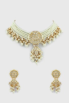 Gold Plated Kundan Polki Choker Necklace Set