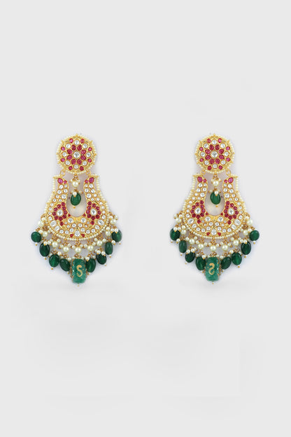 Gold Plated Kundan Polki Chandbali Earrings