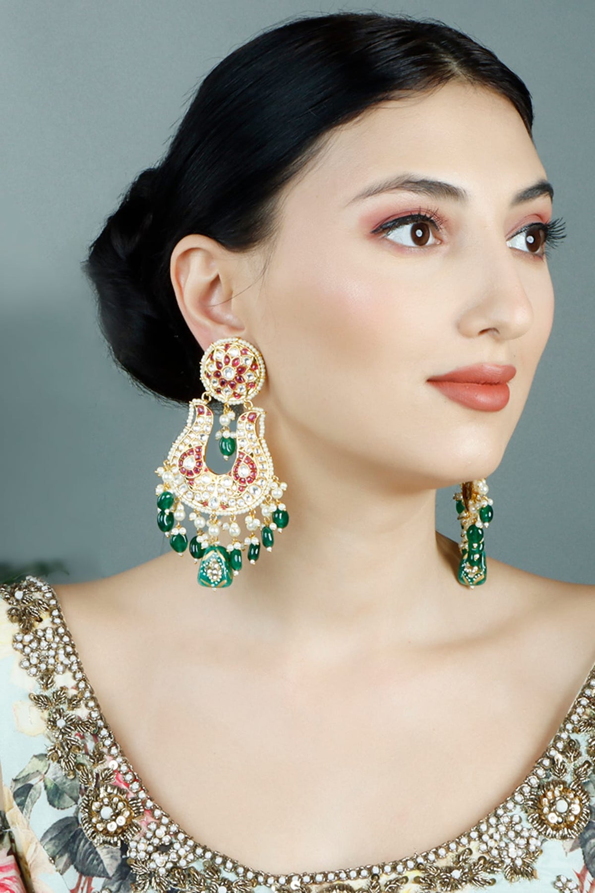 Gold Plated Kundan Polki Chandbali Earrings