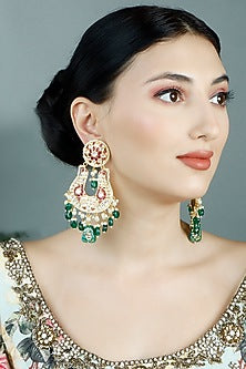 Gold Plated Kundan Polki Chandbali Earrings