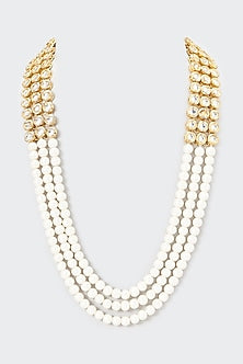 Gold Plated Kundan Polki & White Beaded Necklace Set