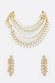 Gold Plated Kundan Polki & Pearl Necklace Set