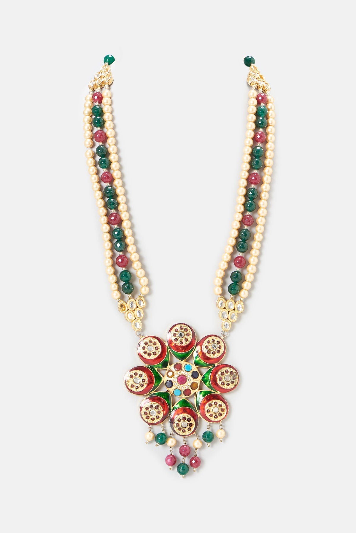 Gold Plated Red & Green Beaded Necklace Set