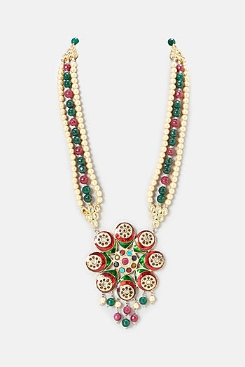 Gold Plated Red & Green Beaded Necklace Set
