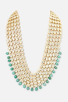 Gold Plated Kundan Polki & Green Beaded Necklace Set