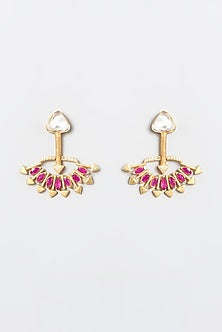 Gold Plated Kundan Polki & Pearl Dangler Earrings
