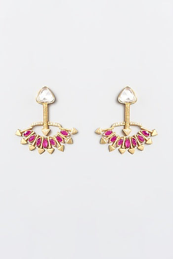 Gold Plated Kundan Polki & Pearl Dangler Earrings