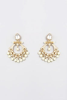 Gold Plated Kundan Polki & Pearl Dangler Earrings