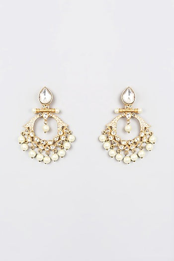 Gold Plated Kundan Polki & Pearl Dangler Earrings